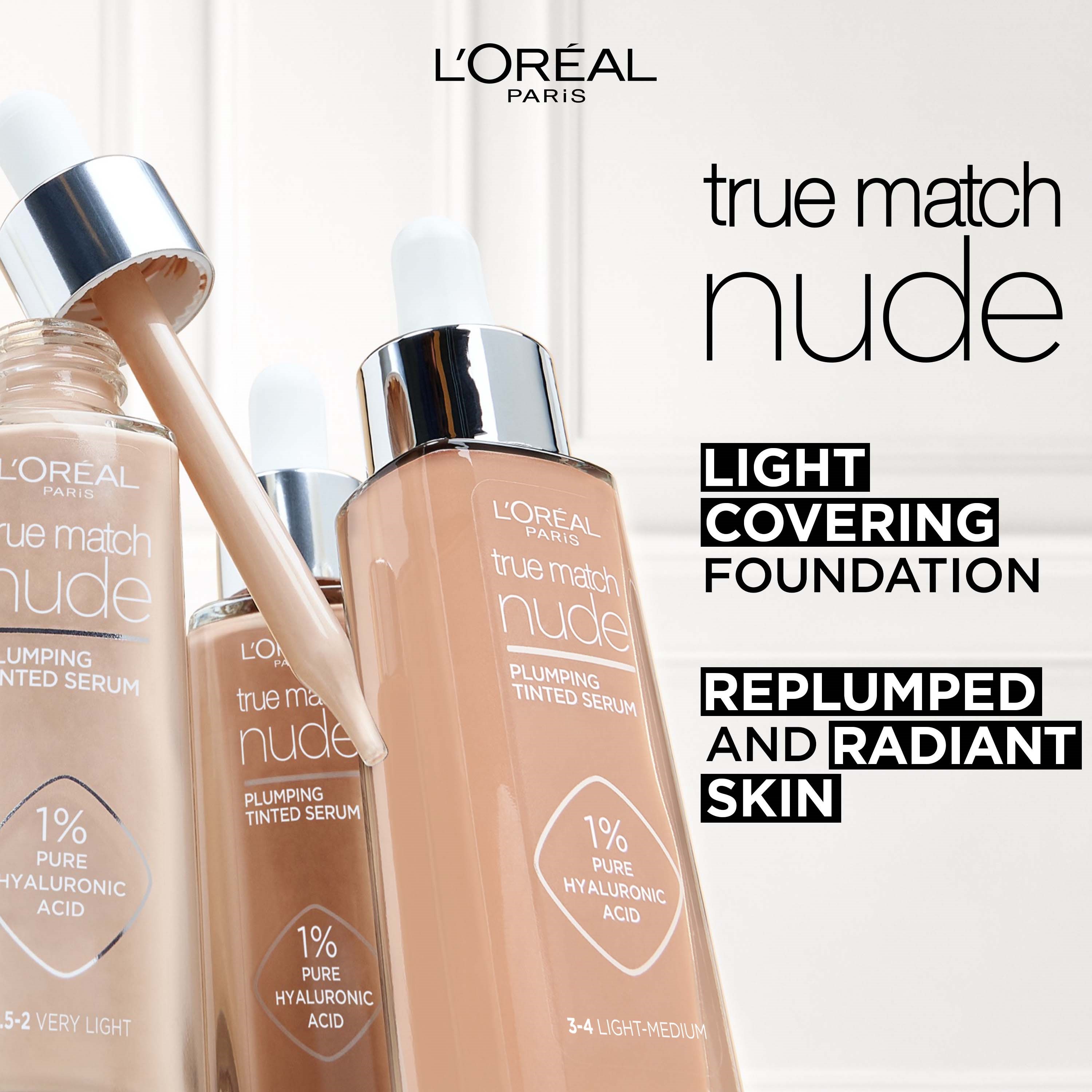 Alternativ bild 1 för Loreal Paris True Match Nude Plumping Tinted Serum Foundation, 1% Hyal
