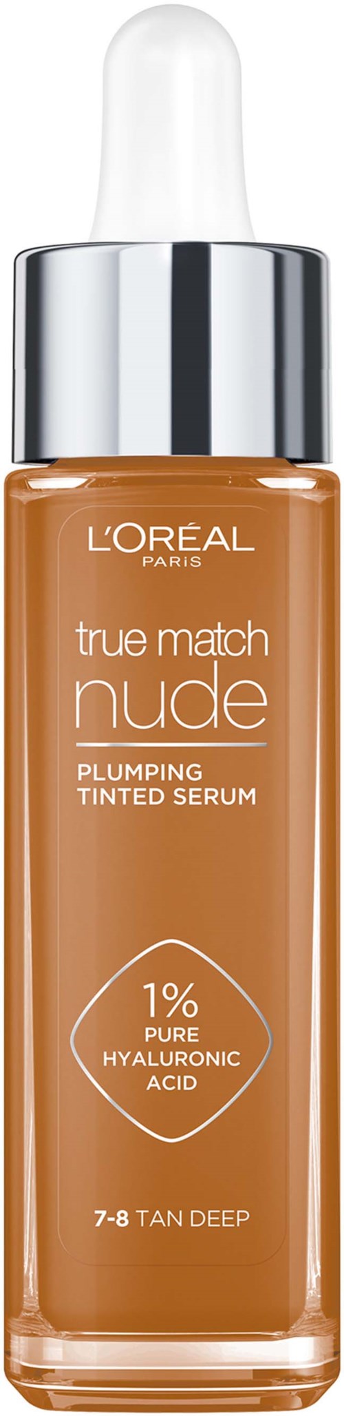 Loreal Paris True Match Nude Plumping Tinted Serum Foundation, 1% Hyaluronic Acid 7-8 Tan-Deep