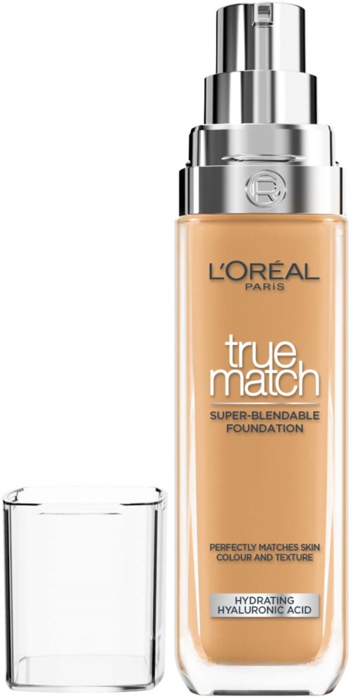 L'Oréal True Match -meikkivoide pullo, kirkas kansi, beigestä väriä.