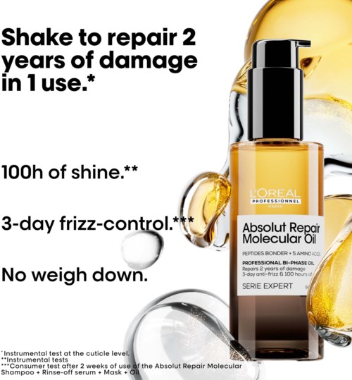 L'Oréal-produkt hävdar att den reparerar 2 års skada på ett bruk, ger glans, kontroll av friss, utan att tynga ner.