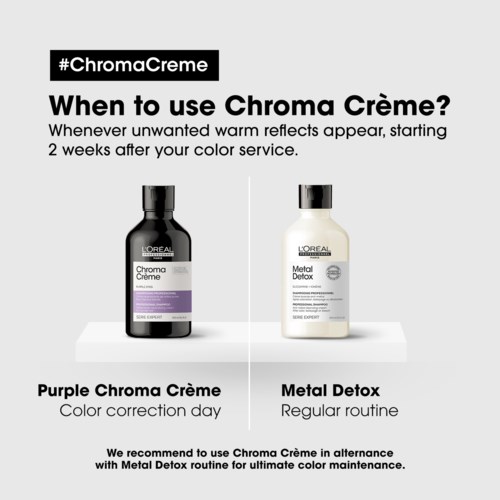 Text erklärt, wann man Chroma Crème für Farbkorrektur und Routine verwenden sollte.