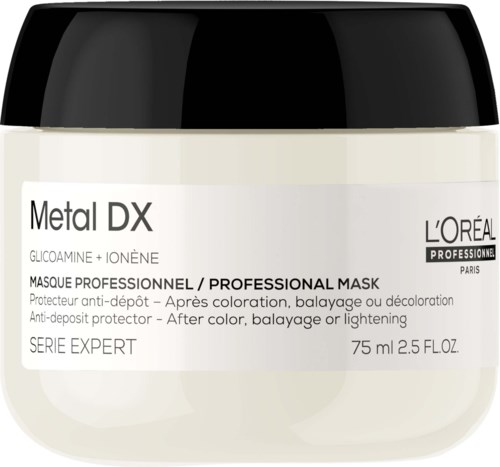 L'Oréal Metal DX ammattilaisnaamiohjelmasu 75 ml, sisältää valkoista kermaista tuotetta, tarkoitettu värjäyksen tai vaalennuksen jälkeen.