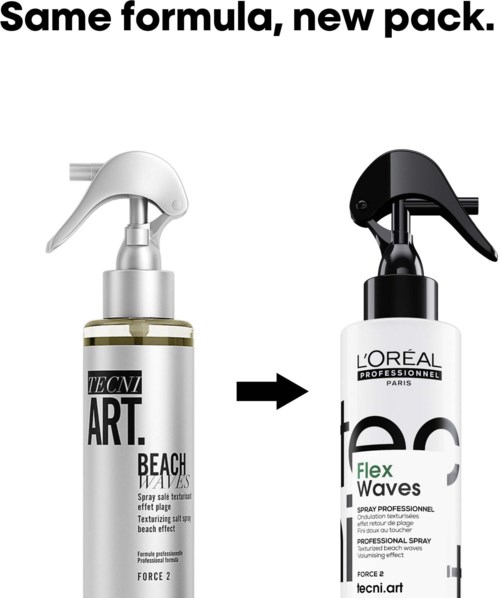 Två sprayflaskor, en vit och en svart, med liknande etiketter och ändamål, visar en ny förpackningsdesign.