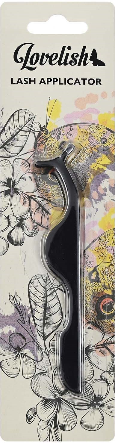 En svart vippeapplikator i emballasje med blomster- og sommerfugldesign og merket "Lovelish".