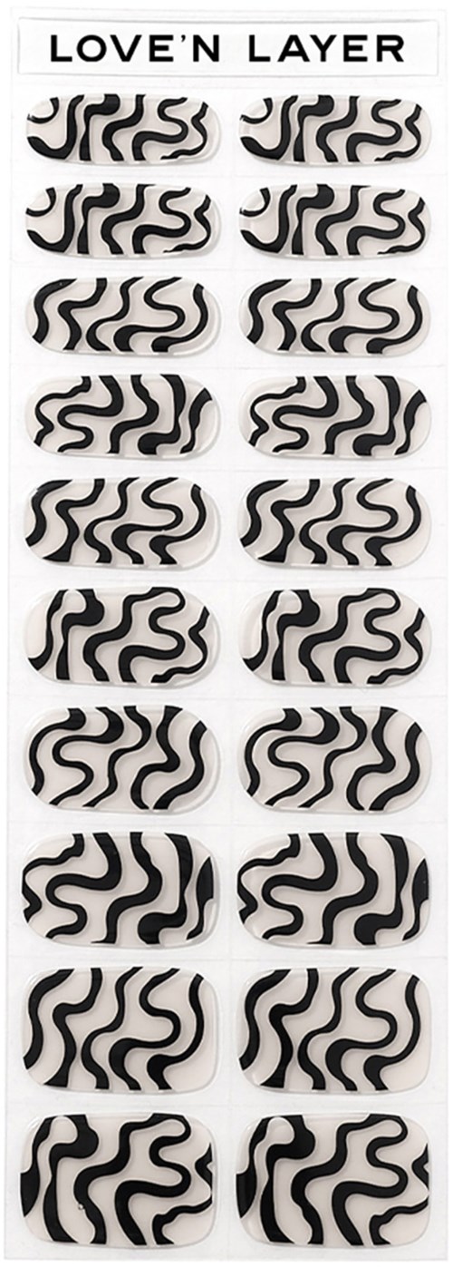 Pack of nail stickers with black wavy designs, labeled 'Love'n Layer' at the top.