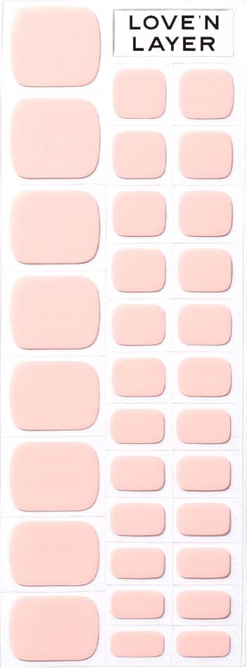 En vertikal diagram viser ulike størrelser på rosa firkanter og rektangler med etiketten 'LOVE N LAYER' øverst.