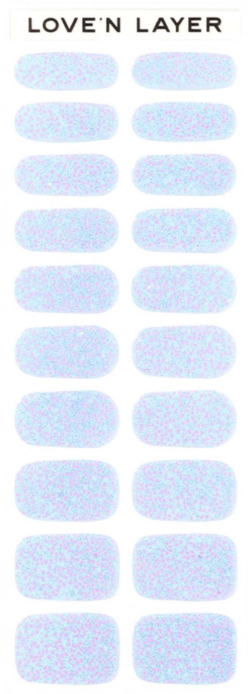 Mehrere blaue ovale Aufkleber auf weißem Hintergrund, in zwei Spalten angeordnet, mit "LOVE'N LAYER" am oberen Rand.