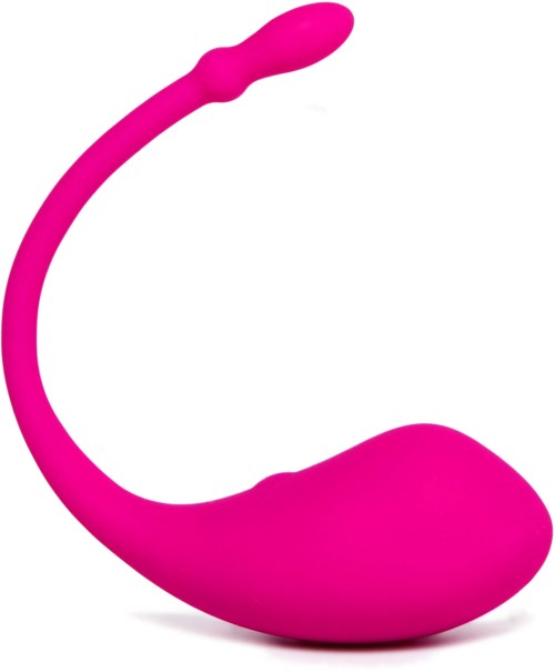 Een roze, gebogen voorwerp met een ronde kop, lijkt op een massageapparaat of vibrator.