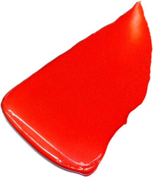 Ein rotes Objekt mit glatter, glänzender Oberfläche und spitzer Form, ähnlich einem Kunststoffstück oder Werkzeug.