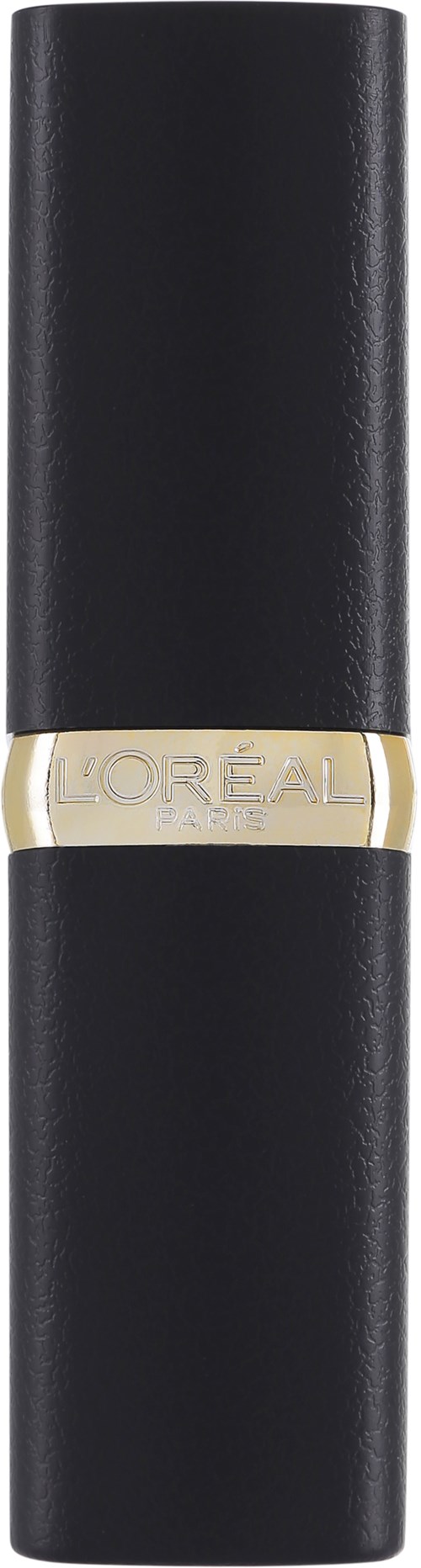 Czarna i złota tubka szminki z logo L'Oréal, stojąca pionowo.