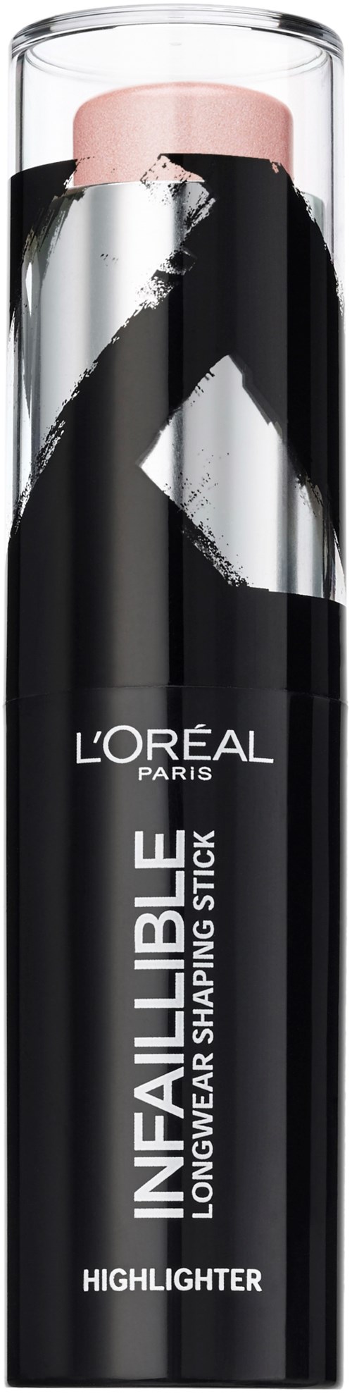 Svart och rosa highlighterstift med L'Oréal Paris-varing och fet vit text.