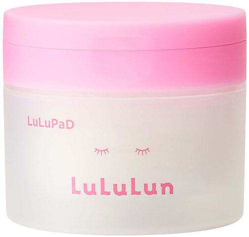 A round container with a pink lid and a white body. It has a cute face with closed eyes and pink text.