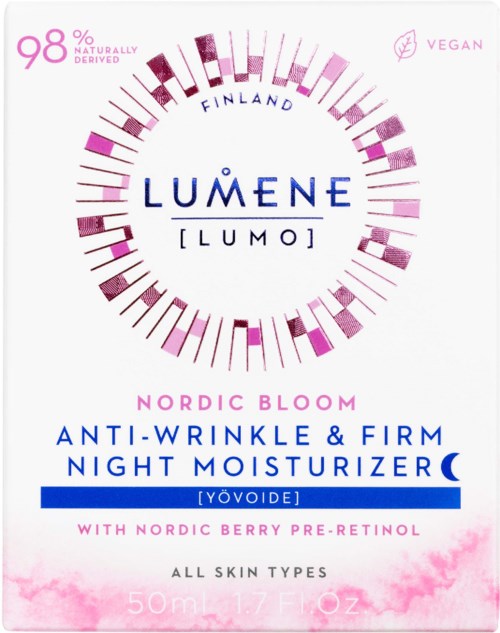 Vegaaninen yövoide Nordic Berry -marjasta, pre-retinol, 50 ml, kaikille ihotyypeille, anti-ryppy ja kiinteytysominaisuudet.