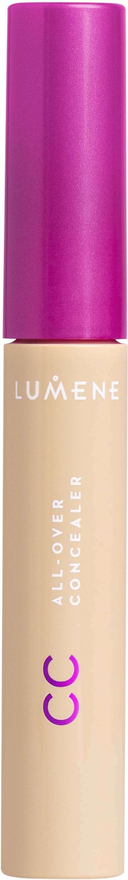 En beige concealer med lilla lokk og lilla tekst, merket Lumene All Over CC Concelaer.
