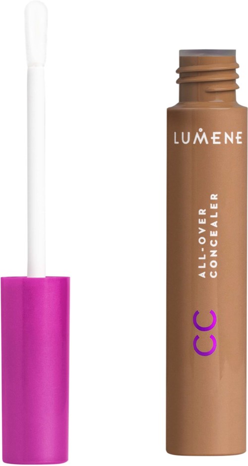 Ett rör av LUMENE concealern med rosa kork och en vit applikatorborste.