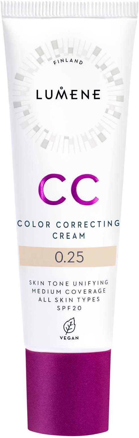 Lumene CC-voideputki SPF 20, sopii kaikille ihotyypeille, tarjoaa keskinkertaisen peittävyyden ja tasapainottaa ihon sävyä.