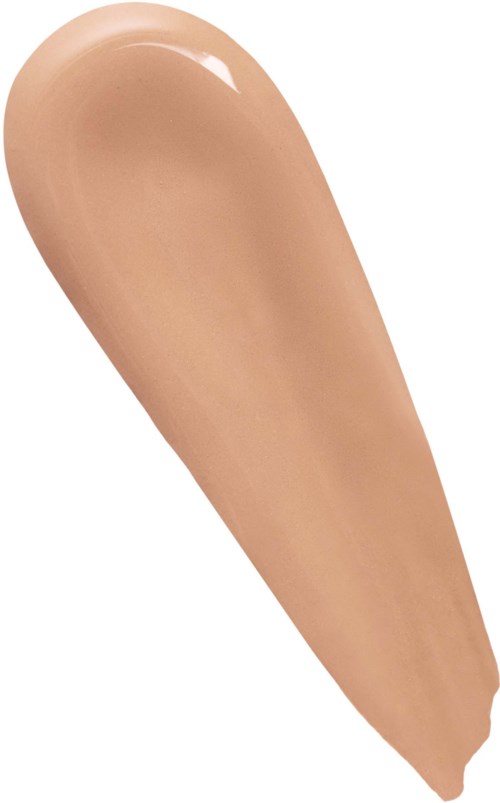 Een beige make-upproduct, waarschijnlijk foundation of concealer, in een druppelvorm met een glad oppervlak.