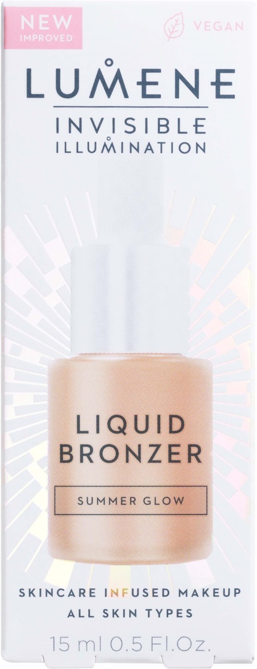 En förpackning för Lumene Liquid Bronzer, som ger sommar-glöd, passar alla hudtyper, 15 ml.
