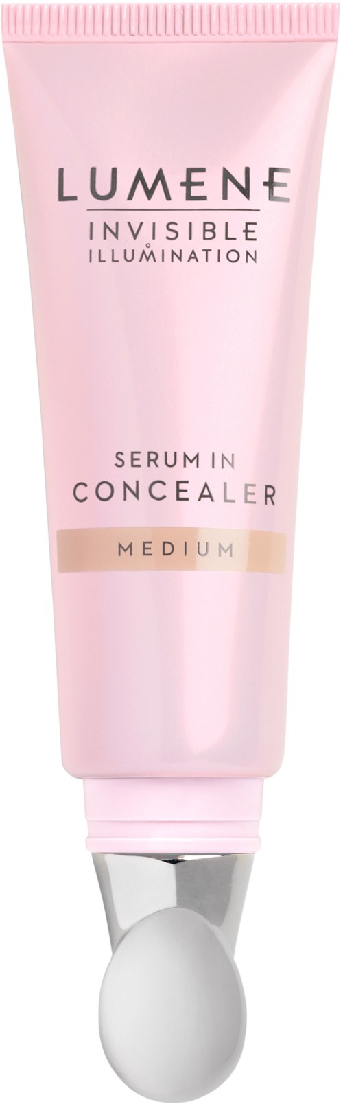Ljus rosa tub med Lumene Invisible Illumination concealare med märkning för mediem coverage.