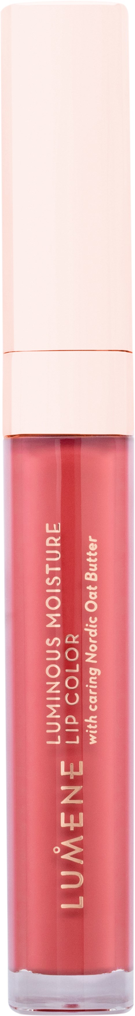 Ett läppglansrör med rosa ton, vit kapsel och märkestext på sidan.