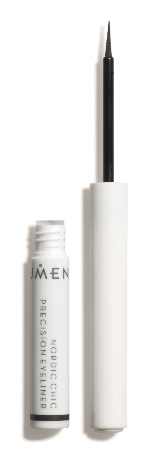 A white tube with a black brush applicator sticking out, likely liquid eyeliner. The tube has text on it.