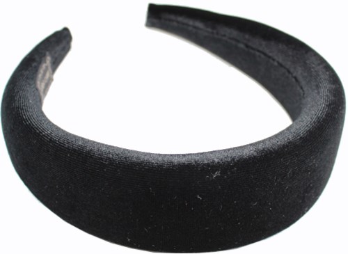 En svart hårband med enkel, slät design, bågformad och utan dekorationer.