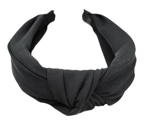 A black fabric headband with a knot in the middle, designed to be worn around the head.