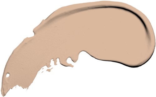 En beige-liknande flytande foundation utbredd på en yta, med en rundad, böjd form och en slät textur.