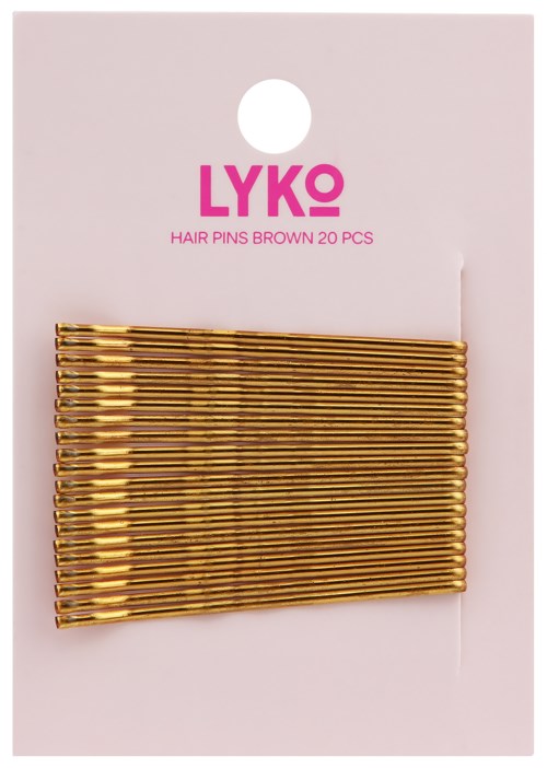 Gouden haarspeldjes op een roze kaart, gelabeld LYKO, 20 stuks.