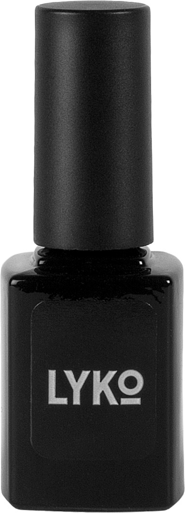 Svart nagellackflaska med märket LYKO och svart lock.