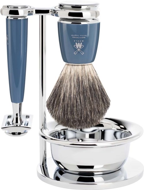 Mühle Rytmo Safety Razor Shaving Set Pure Badger Resin Petrol Blue