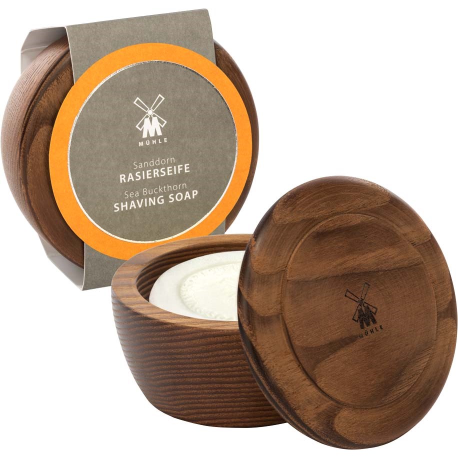 Läs mer om Mühle Sea Buckthorn Wooden Bowl with Shaving Soap 65 g