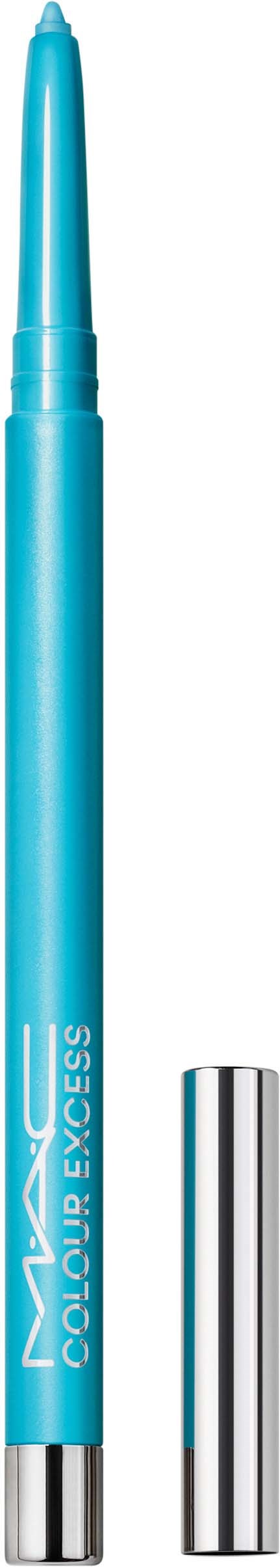 Een blauwe pen met zilveren dop en witte tekst, rechtopstaand, met de dop verwijderd en naast de pen.