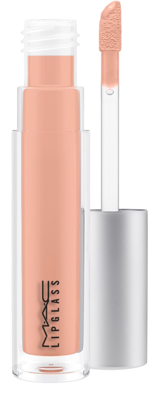 MAC Lipglass-rør med applikator og ferskenfarget gloss inni.