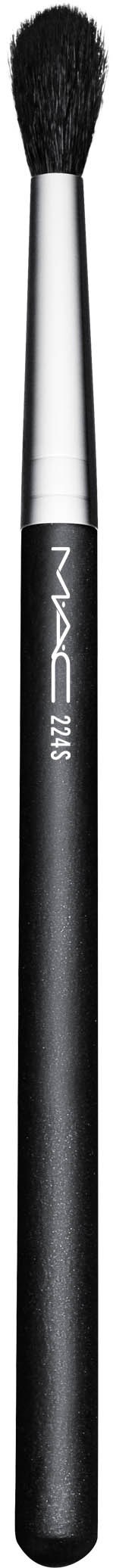 A black makeup brush with a silver ferrule and soft, fluffy bristles. The brand name MAC is visible on the handle.