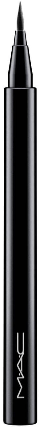 Een zwarte oogpotlood met een puntige tip en MAC-logo op de body.