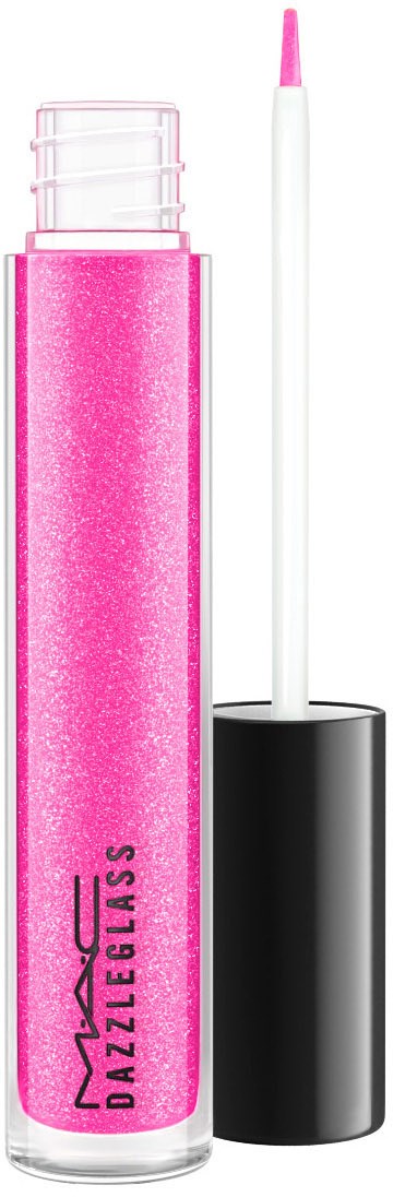 Pink lip gloss container with a white sponge applicator and black cap.