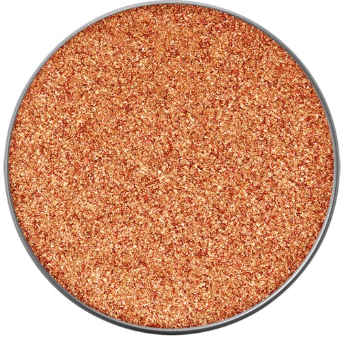 Glittrande kopparfärgad ögonskugga med glitter i ett runt förpackning.