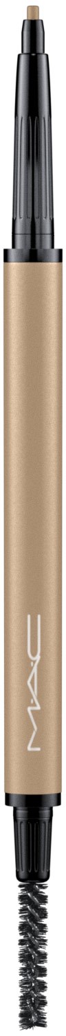 A beige eyebrow pencil with a black tip and a spoolie brush at the end.