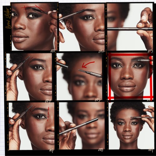 Step-by-step makeup tutorial showing eye makeup application process on a woman with natural hair.
