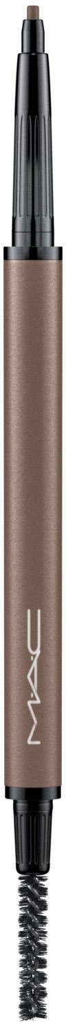 A brown eyebrow pencil with a spoolie brush on one end and a pencil tip on the other.