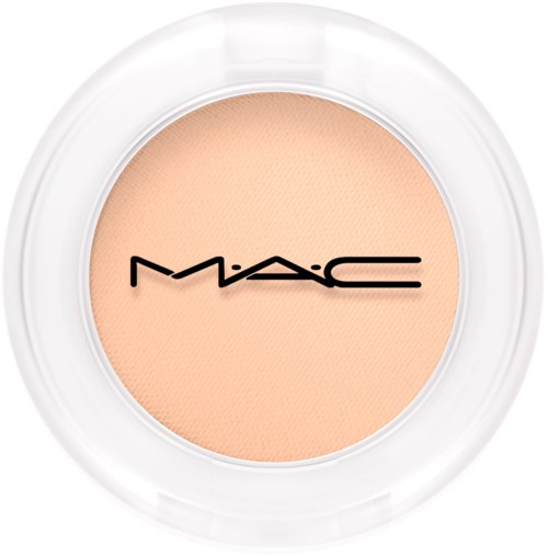 En liten kompakt med ljus beige puder och MAC-logotypen på toppen.