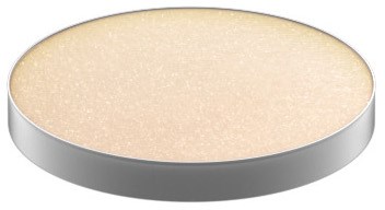 Pyöreä, litteä, beige esine, jossa on hopeinen reuna.