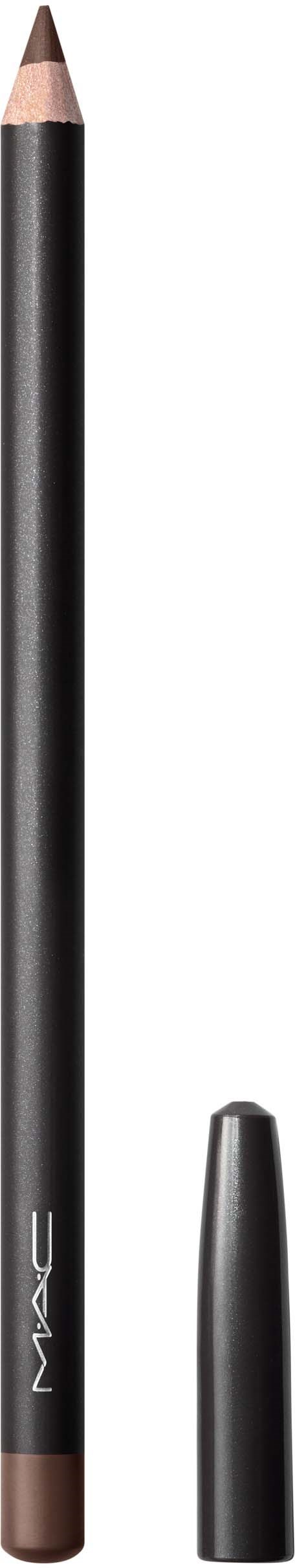 Ein schwarzer MAC Lippenstift mit abgenommenem Kapp, zeigt die Spitze des Stifts. Der Hintergrund ist in Schwarz und Weiß aufgeteilt.