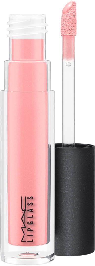 Pink leppefargen sulk med svart shett og applikator. Merket sier MAC IMPRESS. Fargen er delvis åpen.
