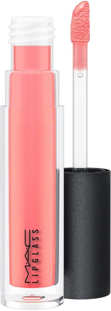En leppegloss beholder med en rosa glossapplikator, merket MAC IMPASSIONS.
