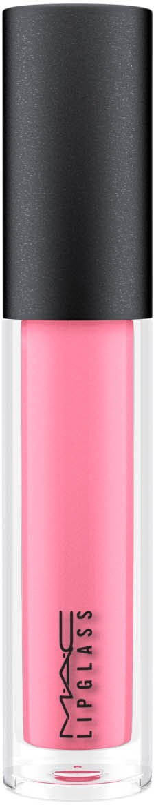 Et rør med rosa leppeglans med svart lokk og MAC-logo.