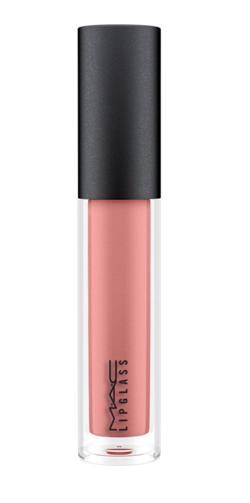 En tube med MAC Cosmetics leppefarge i myk rosa farge med svartlokk.