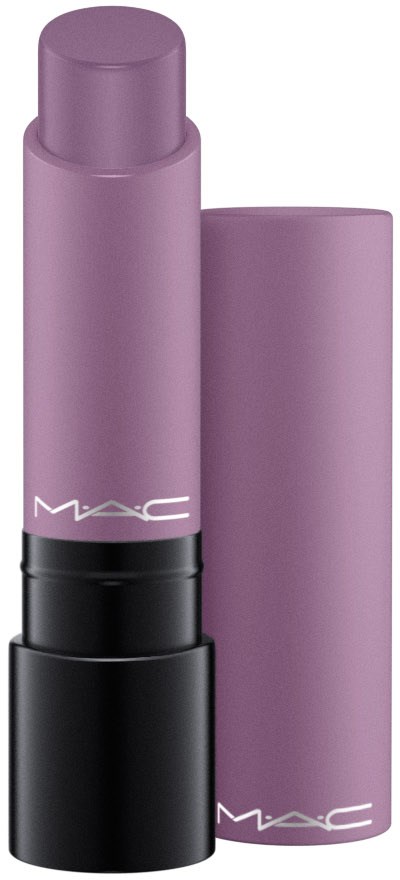 Violetti huulipuna MAC:ilta, osittain auki, paljastaen huulipunan.
