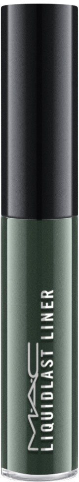En grön flytande eyeliner-tub med svart lock från MAC, märkt 'Liquidlast Liner'.
